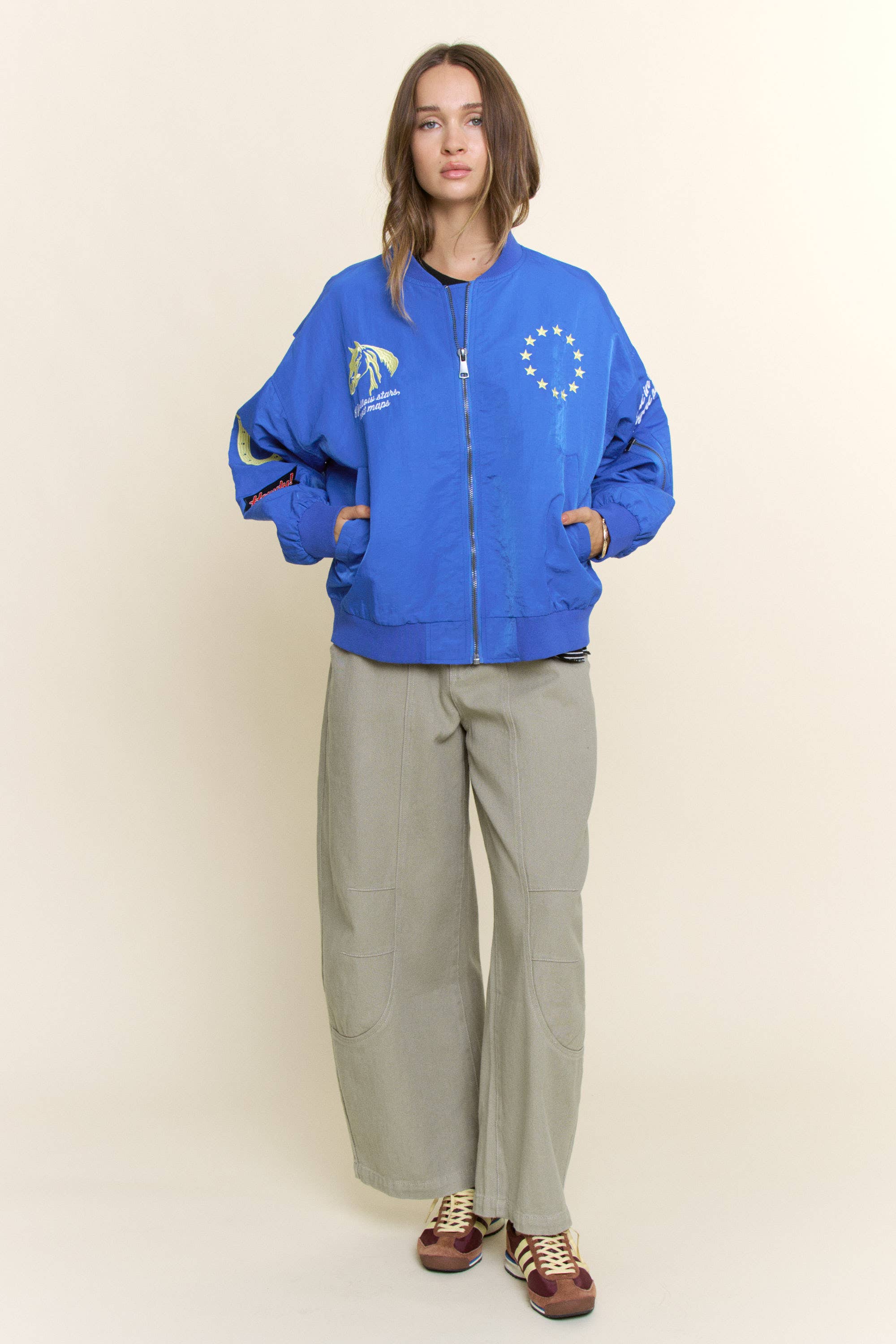 Embroidered Horse And Stars Bomber Jacket