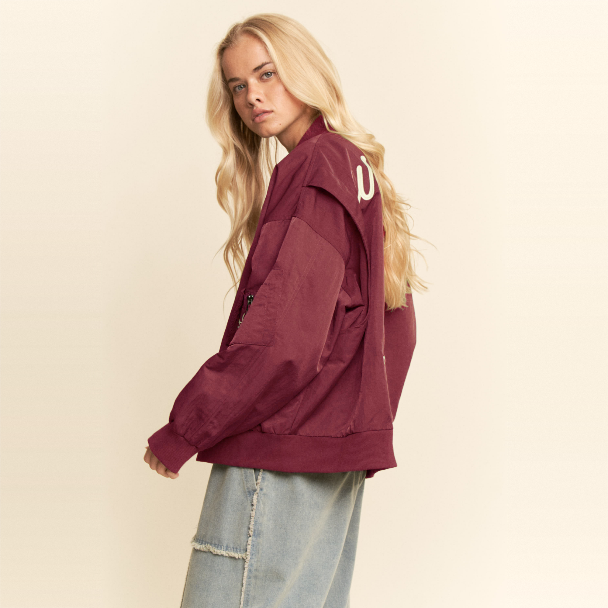 Embroidered West Coast Rodeo Western Bomber Jacket - Burgundy