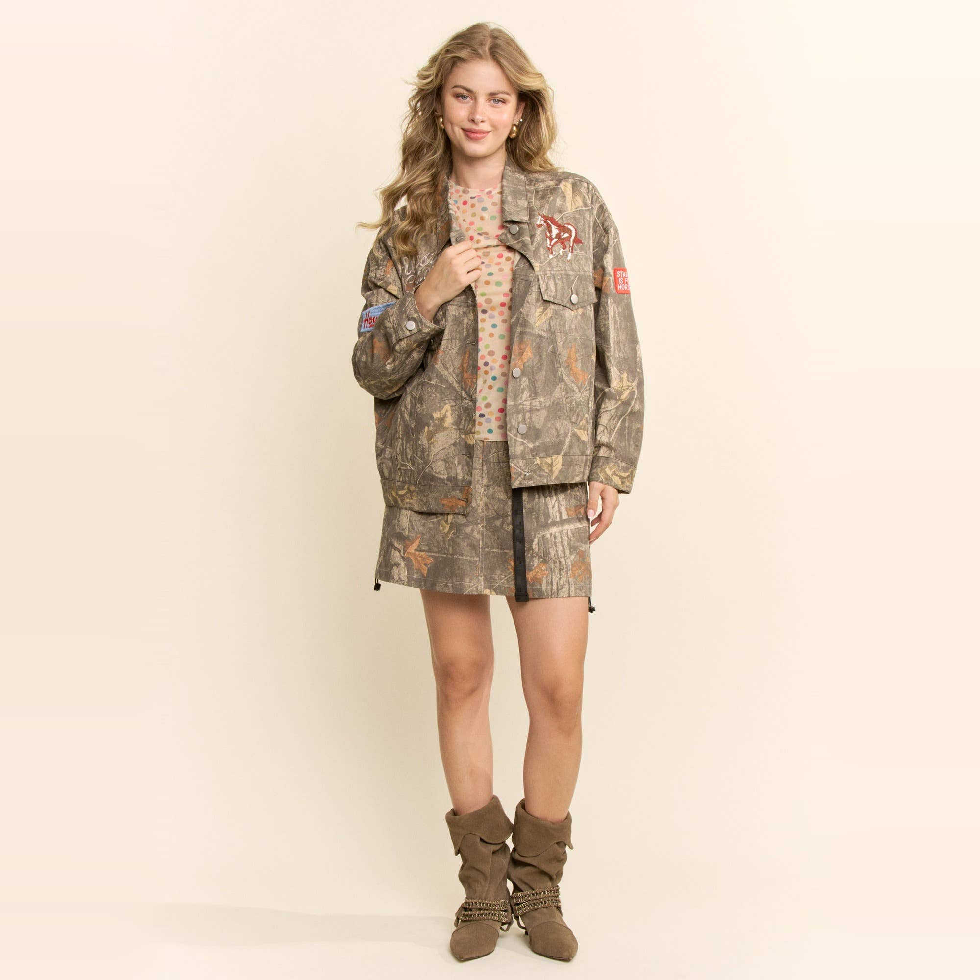 Rodeo Patch Woodland Camo Cropped Jacket