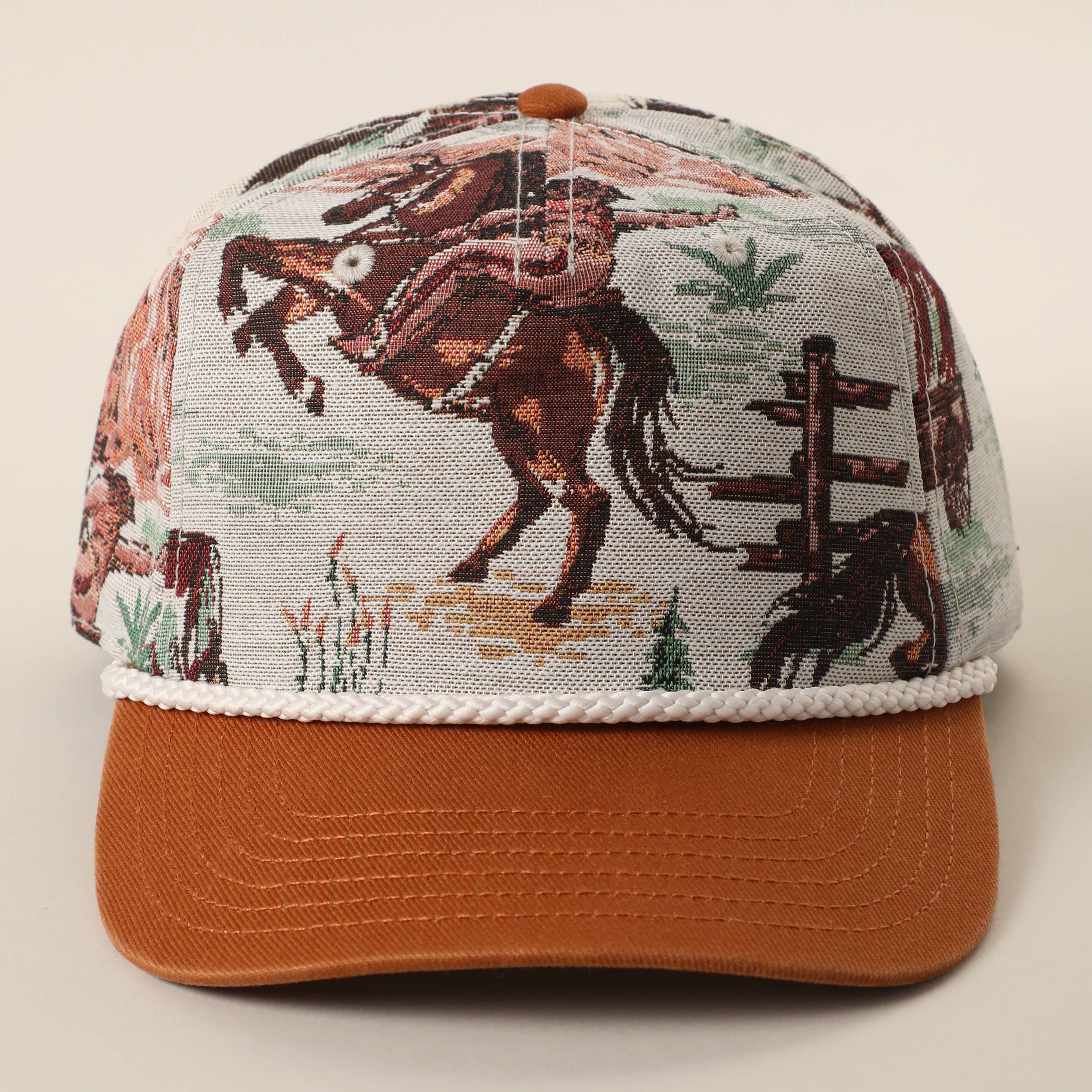 Vintage Western Rodeo Cowboy Tapestry Rope Trucker Hat: Copper / ONE SIZE