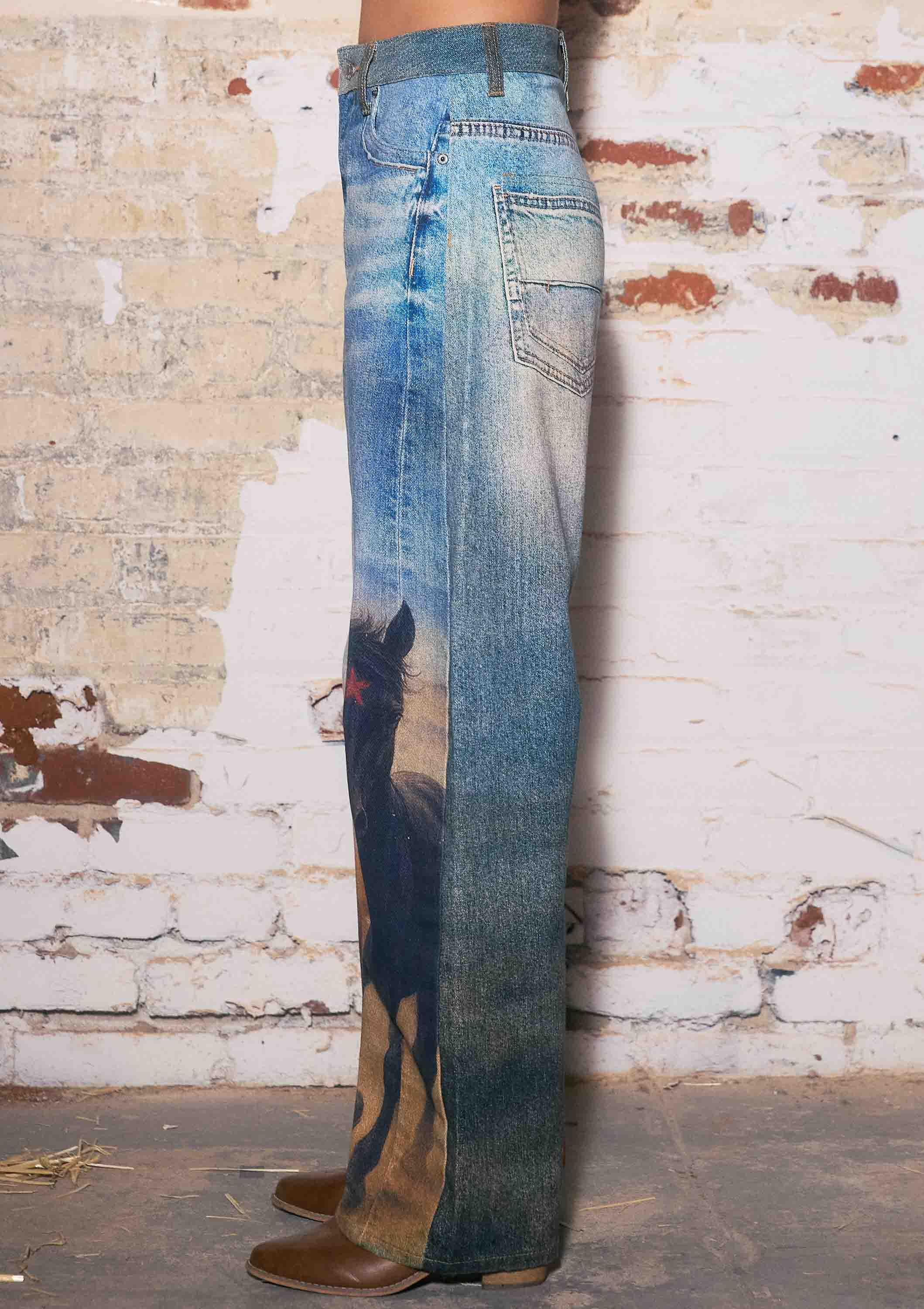 Horse Print Barrel Jeans: Horse