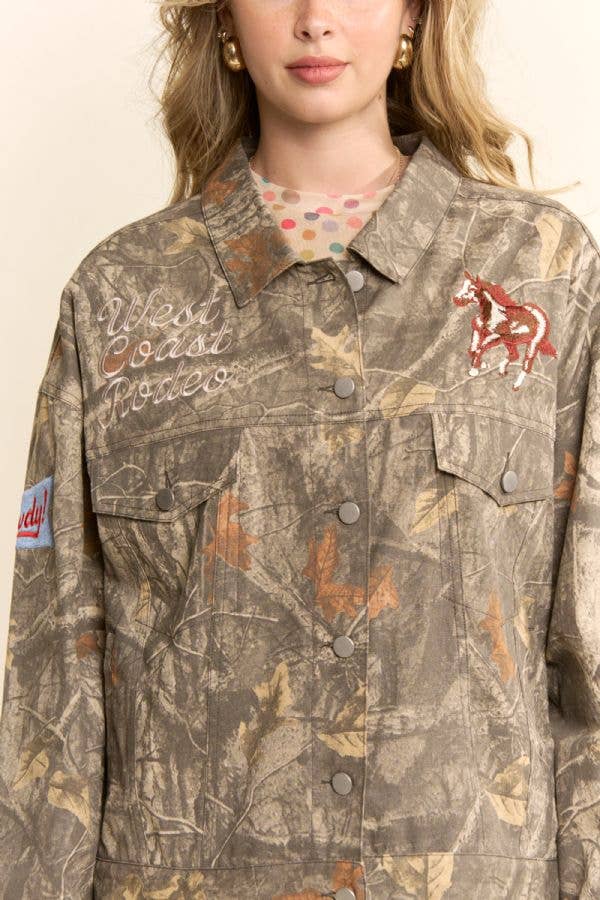 Rodeo Patch Woodland Camo Cropped Jacket