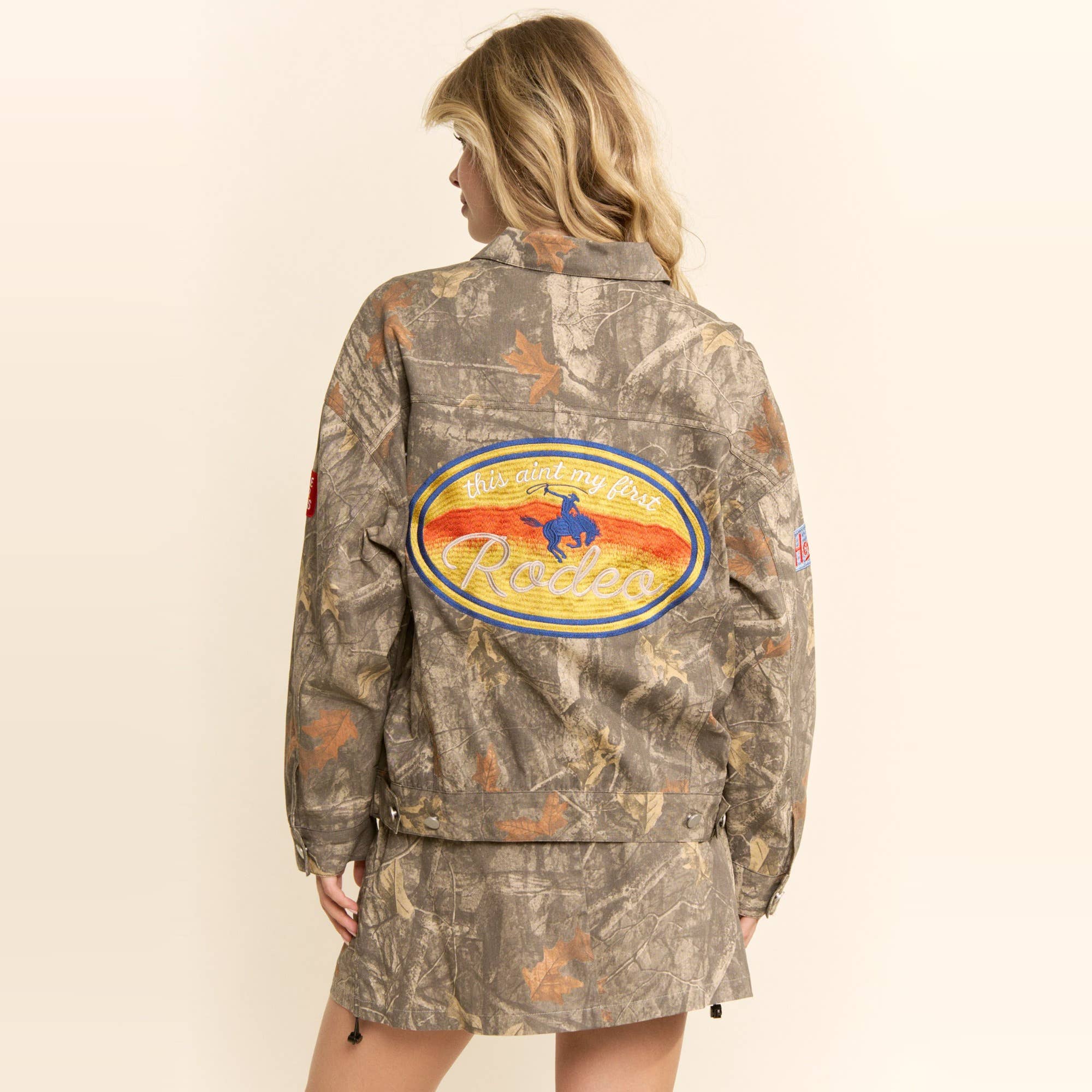 Rodeo Patch Woodland Camo Cropped Jacket