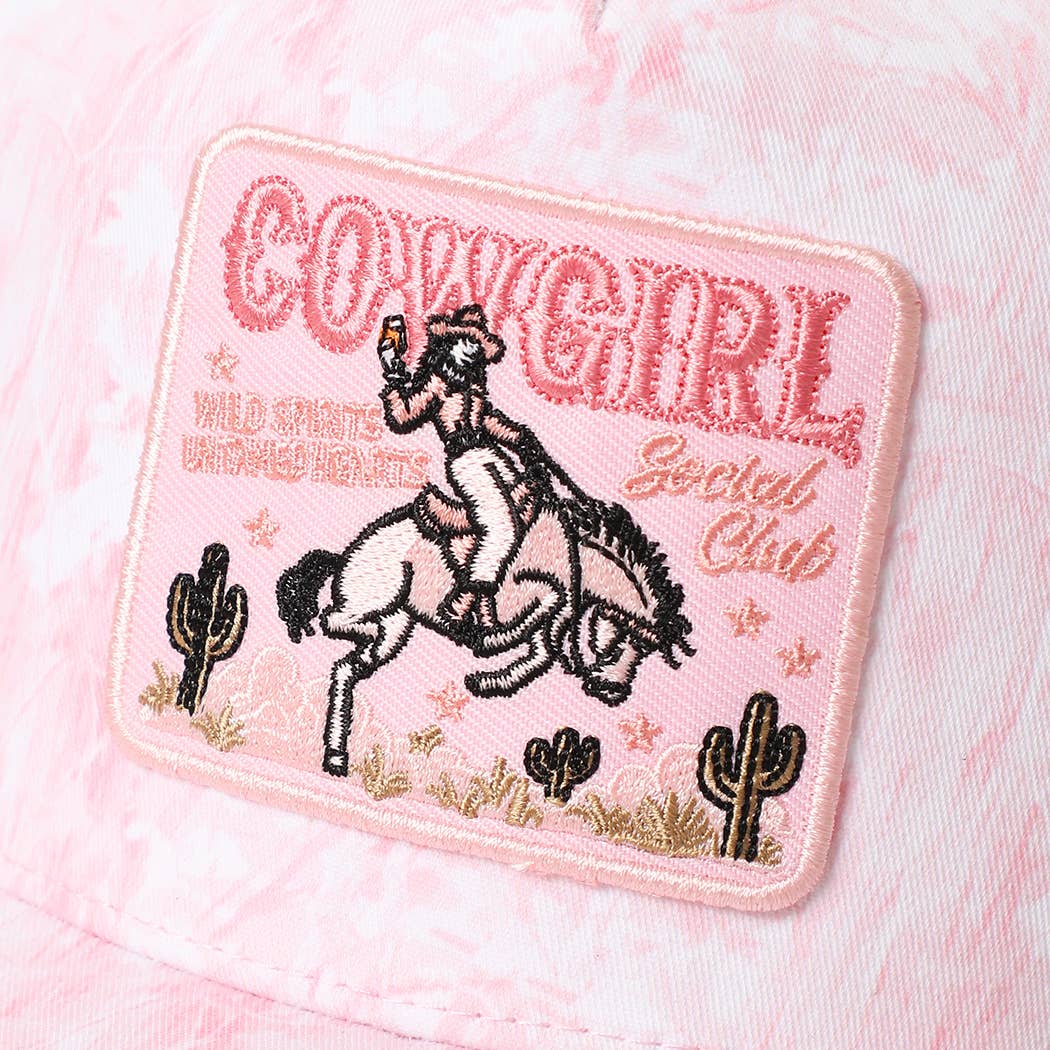 COWGIRL Embroidered Patch Nature Camo Trucker Hat: PINK CAMO-P26 / ONE SIZE
