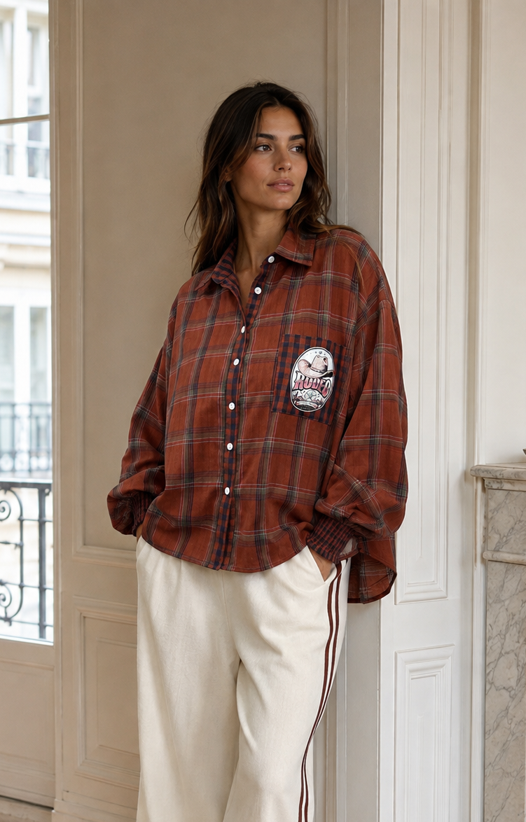 NINE NINE SIX SHIRT RODEO RUST GINGHAM