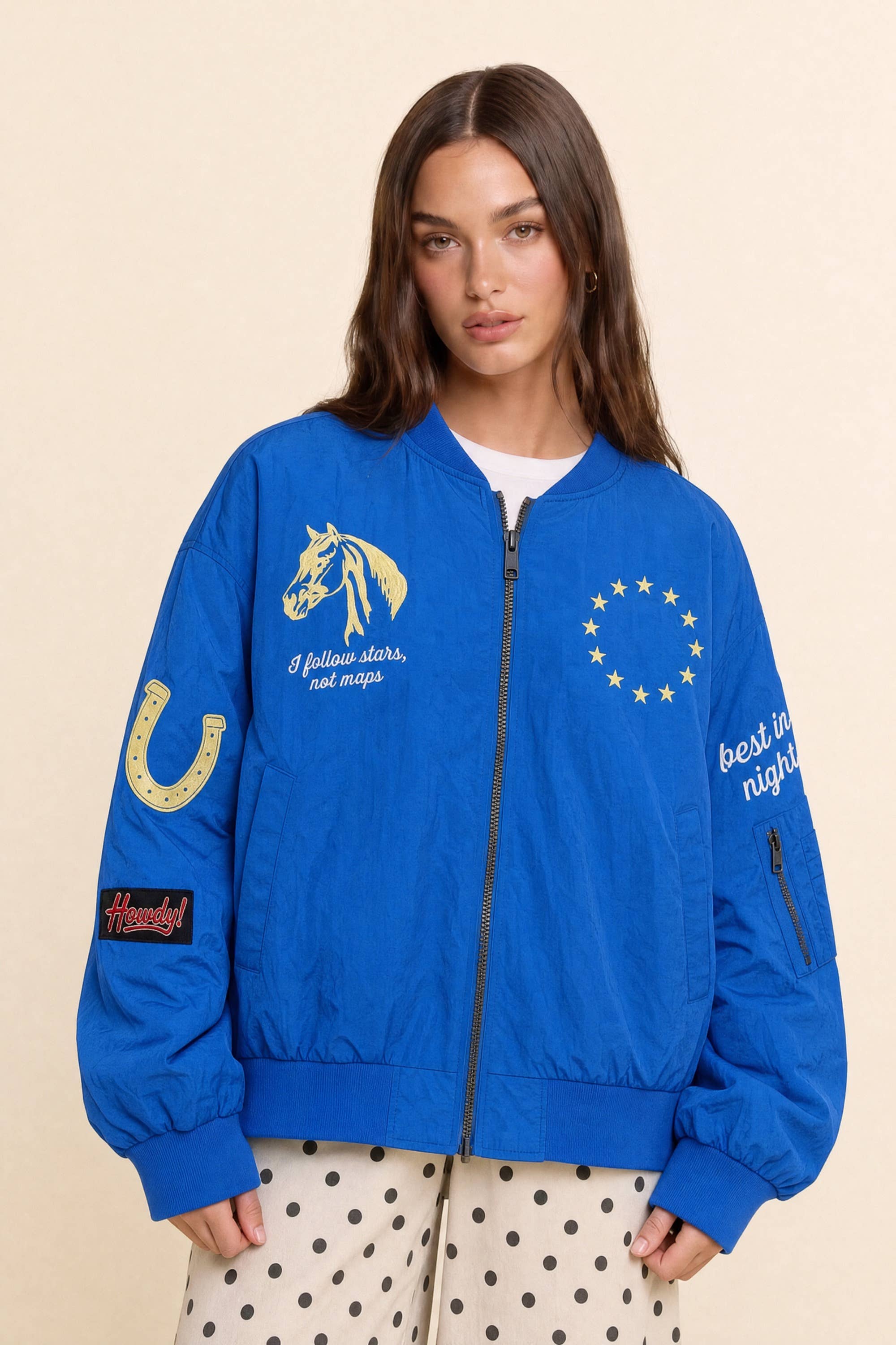 Embroidered Horse And Stars Bomber Jacket