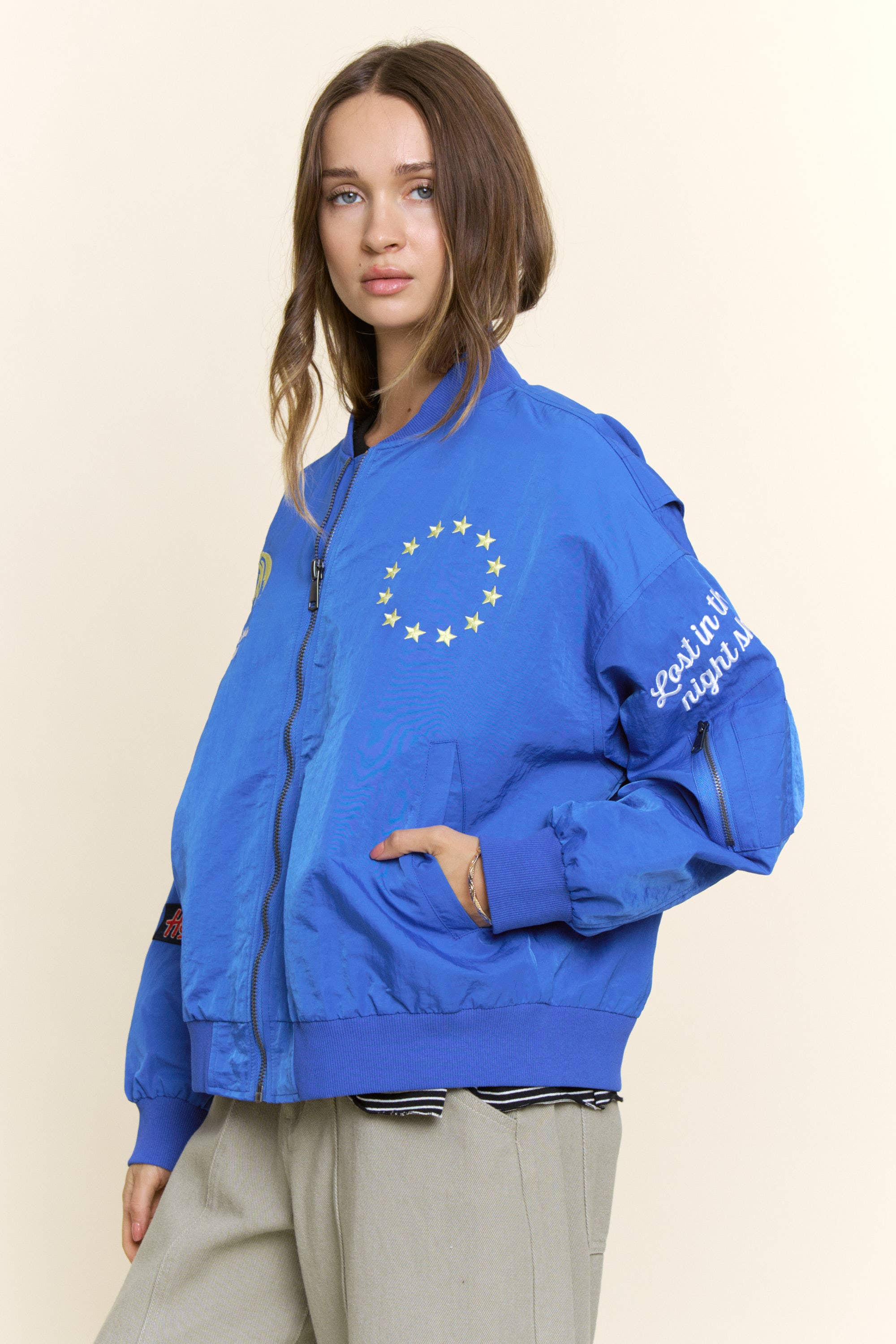 Embroidered Horse And Stars Bomber Jacket