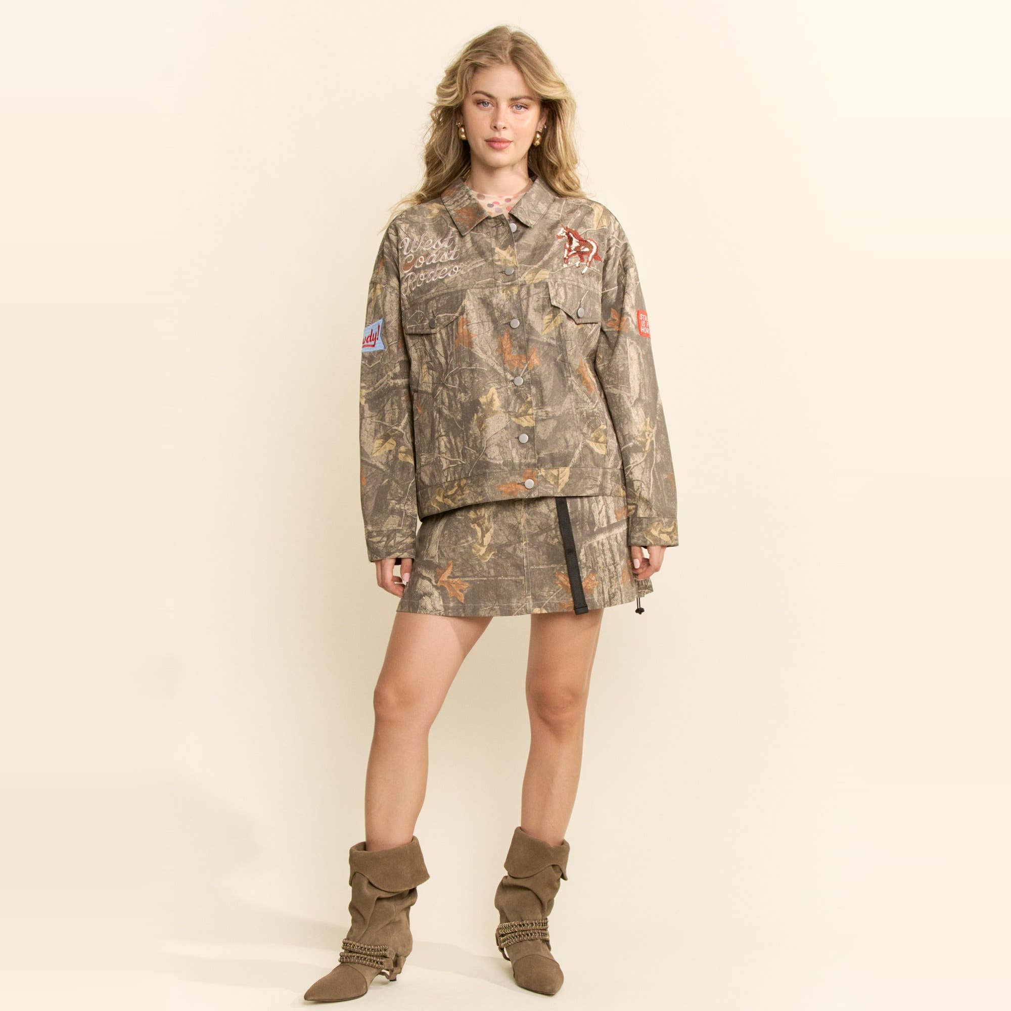 Rodeo Patch Woodland Camo Cropped Jacket