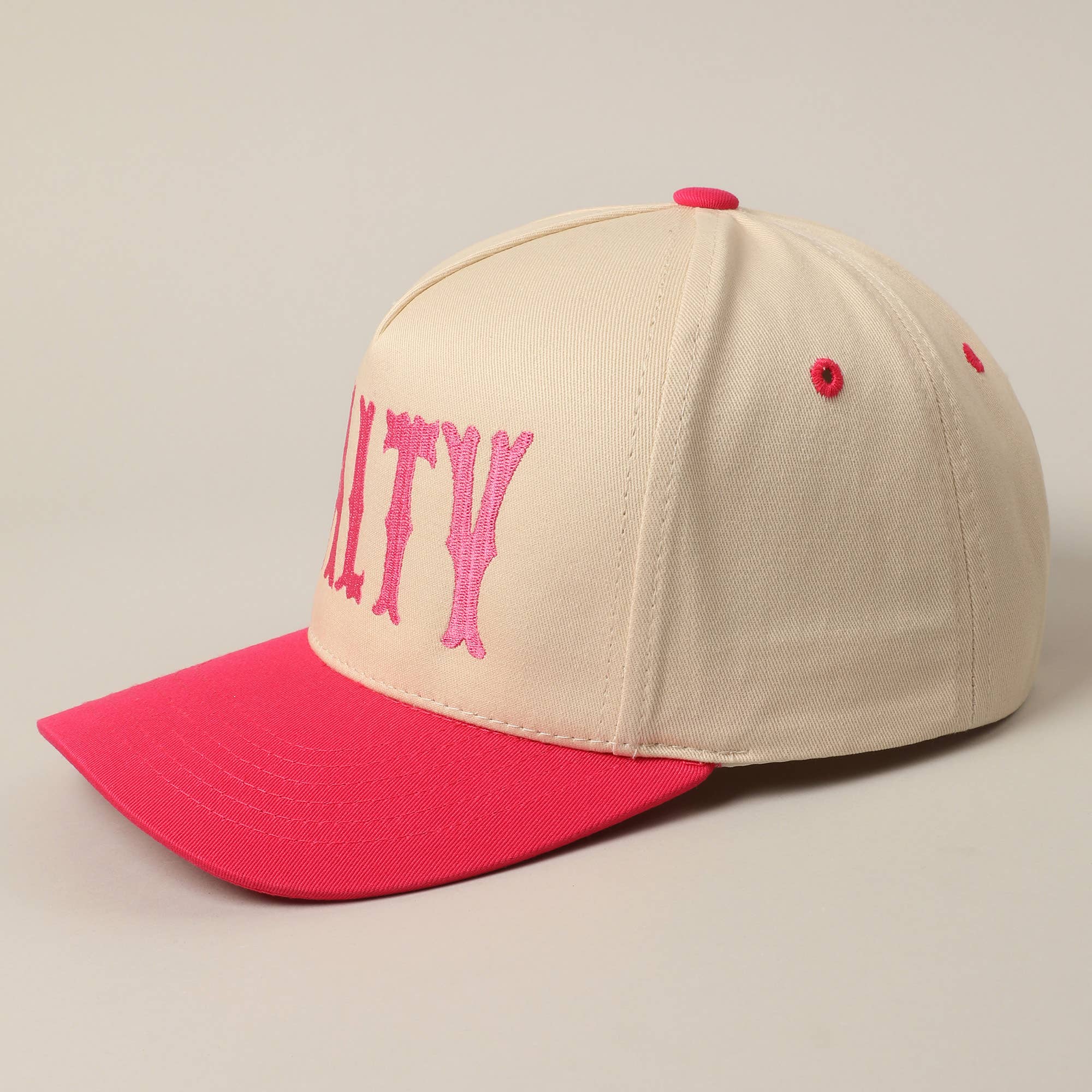 SALTY Lettering Embroidery Two-Tone Trucker Hat: HOT PINK / ONE SIZE