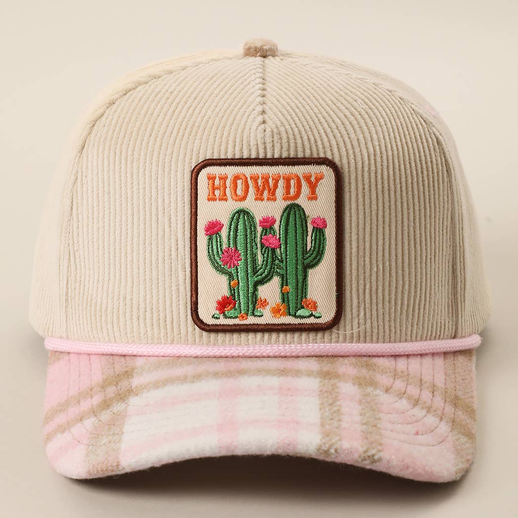 HOWDY Cactus Patch Corduroy Trucker Hat: PINK / ONE SIZE