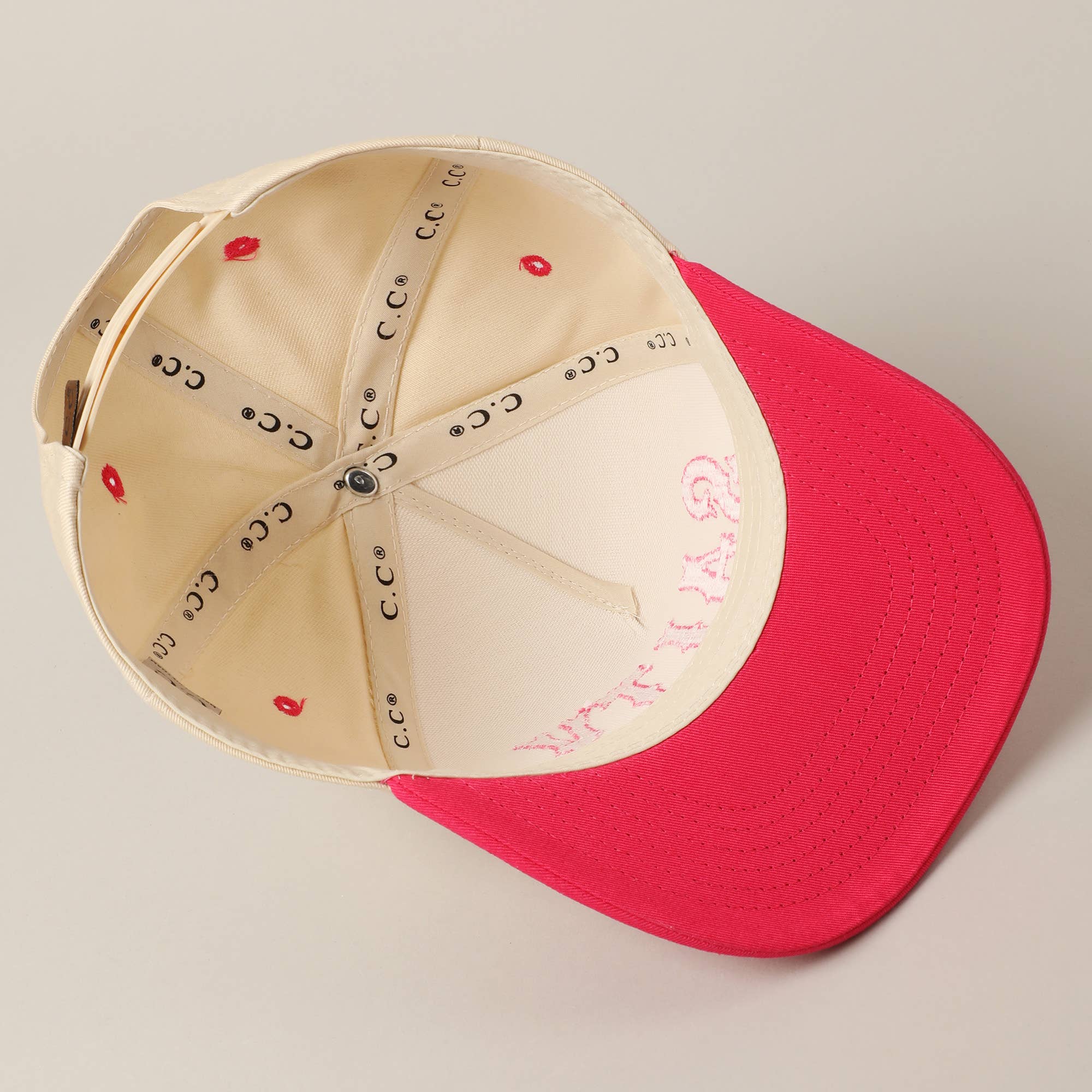 SALTY Lettering Embroidery Two-Tone Trucker Hat: HOT PINK / ONE SIZE