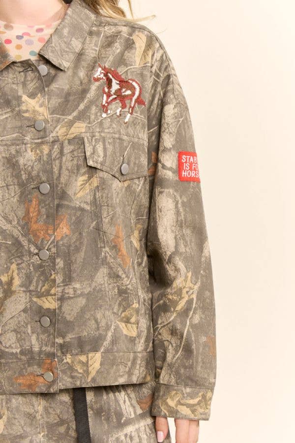 Rodeo Patch Woodland Camo Cropped Jacket