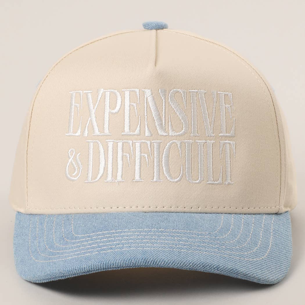 EXPENSIVE and DIFFICULT Embroidered Trucker Hat: LIGHT DENIM / One Size
