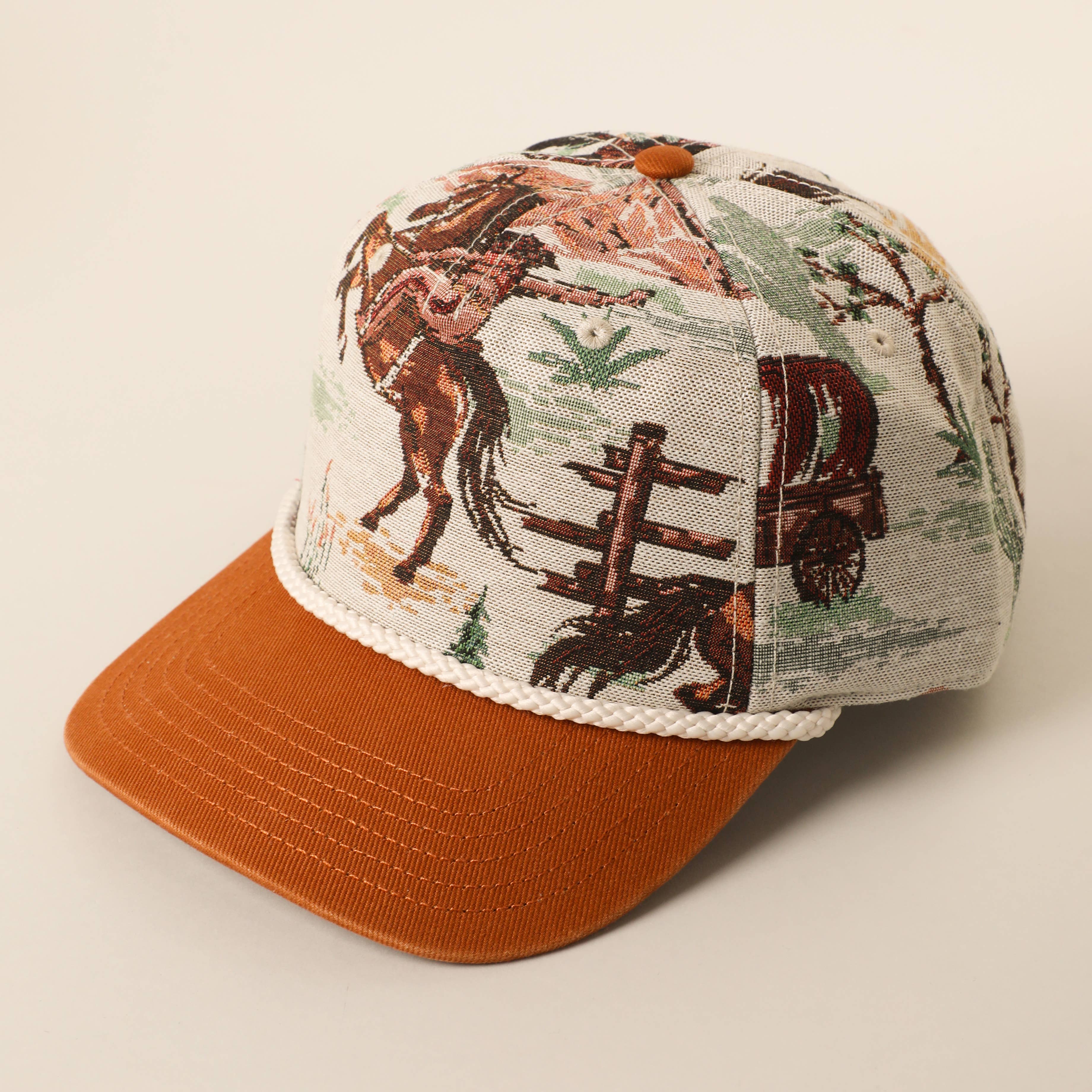 Vintage Western Rodeo Cowboy Tapestry Rope Trucker Hat: Copper / ONE SIZE