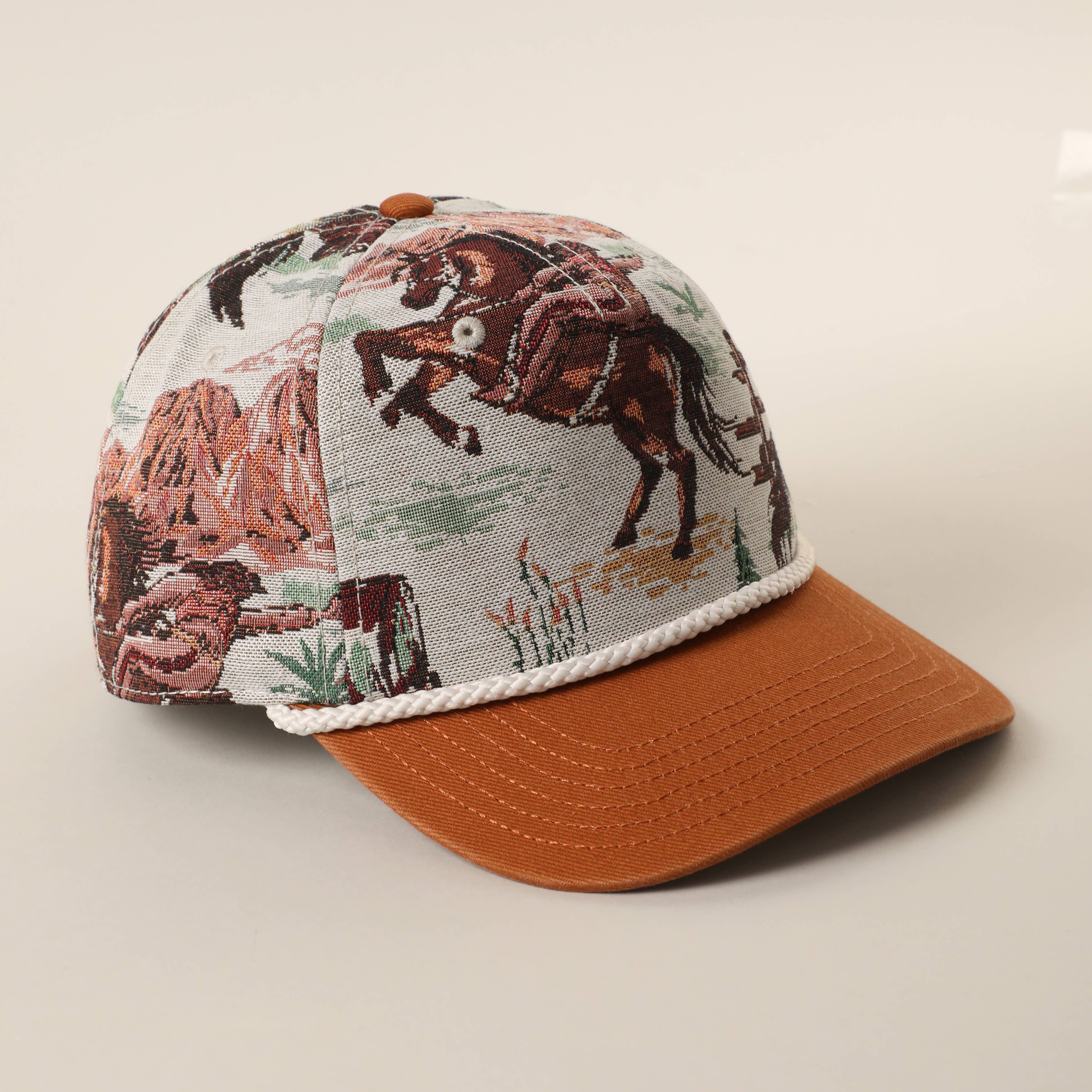 Vintage Western Rodeo Cowboy Tapestry Rope Trucker Hat: Copper / ONE SIZE