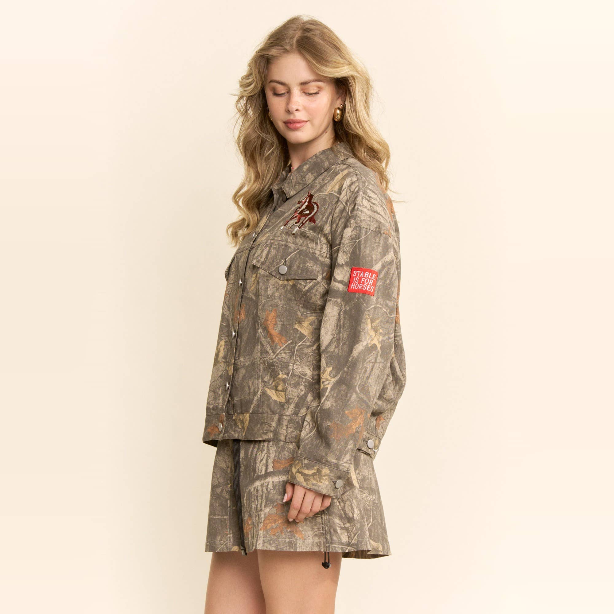 Rodeo Patch Woodland Camo Cropped Jacket