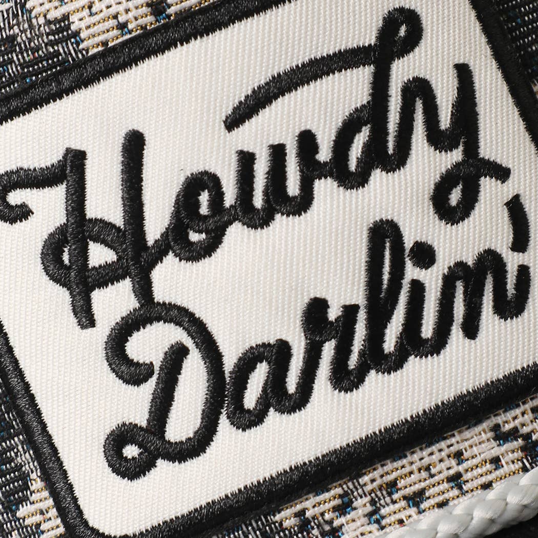 HOWDY DARLIN' Embroidered Patch Tapestry Rope Trucker Hat: BLACK-P09 / ONE SIZE