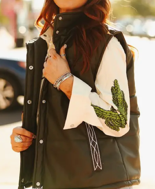 Lucky olive Quilt faux leather puffer vest