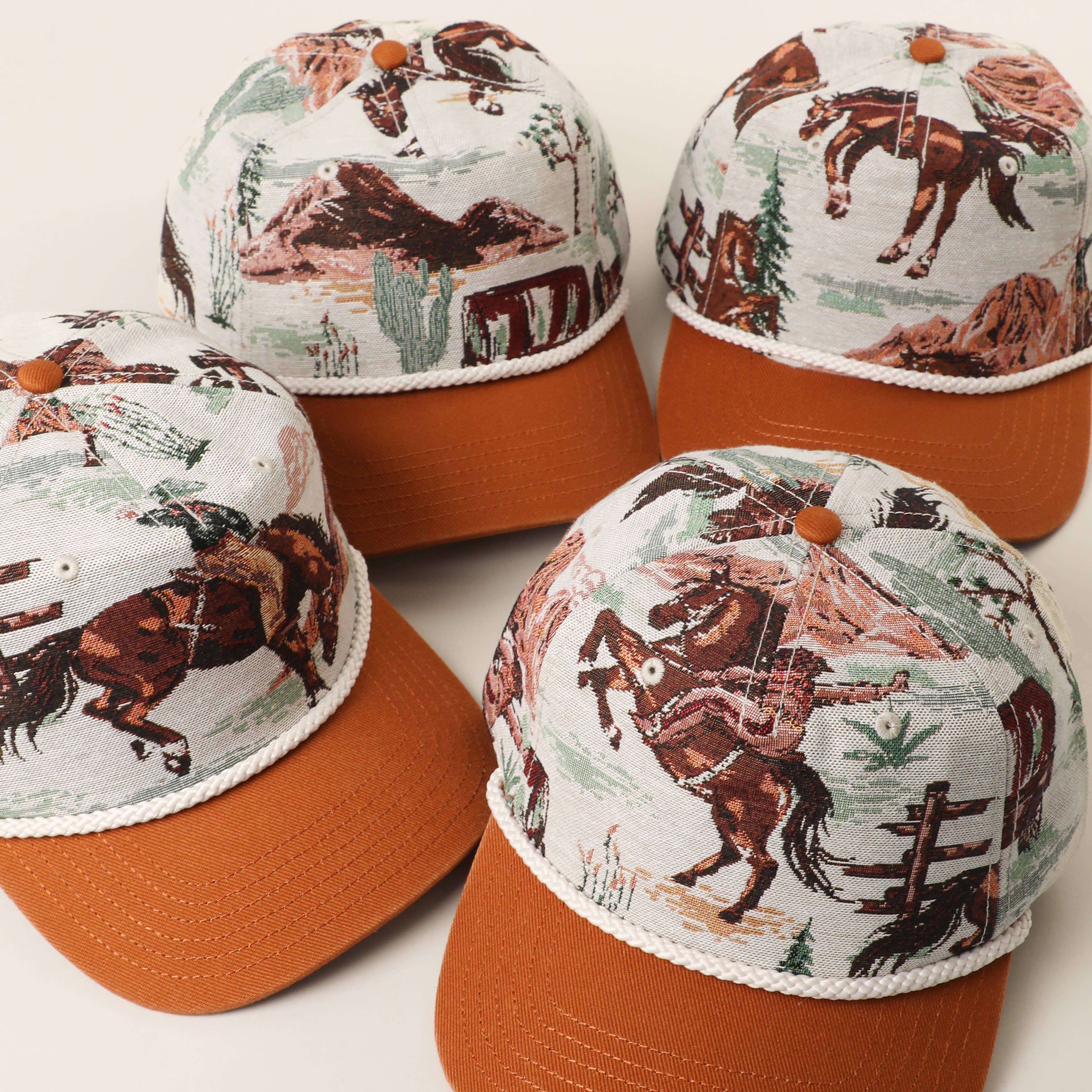 Vintage Western Rodeo Cowboy Tapestry Rope Trucker Hat: Copper / ONE SIZE