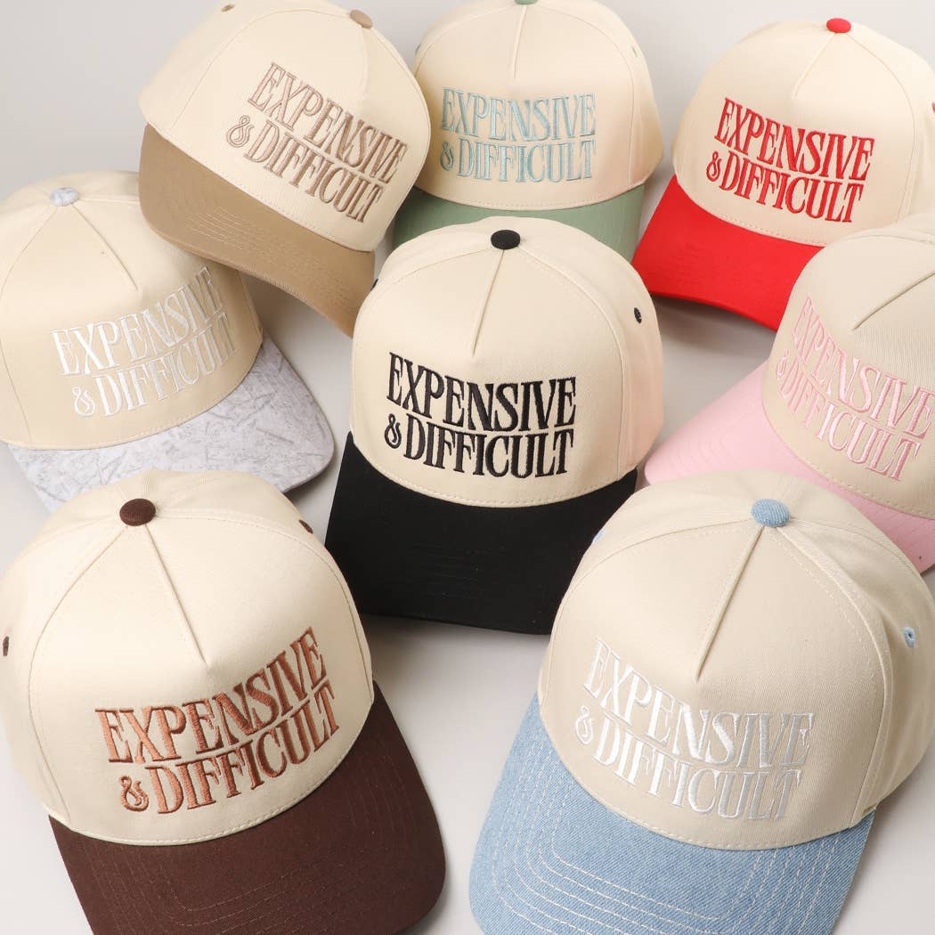 EXPENSIVE and DIFFICULT Embroidered Trucker Hat: BEIGE / One Size