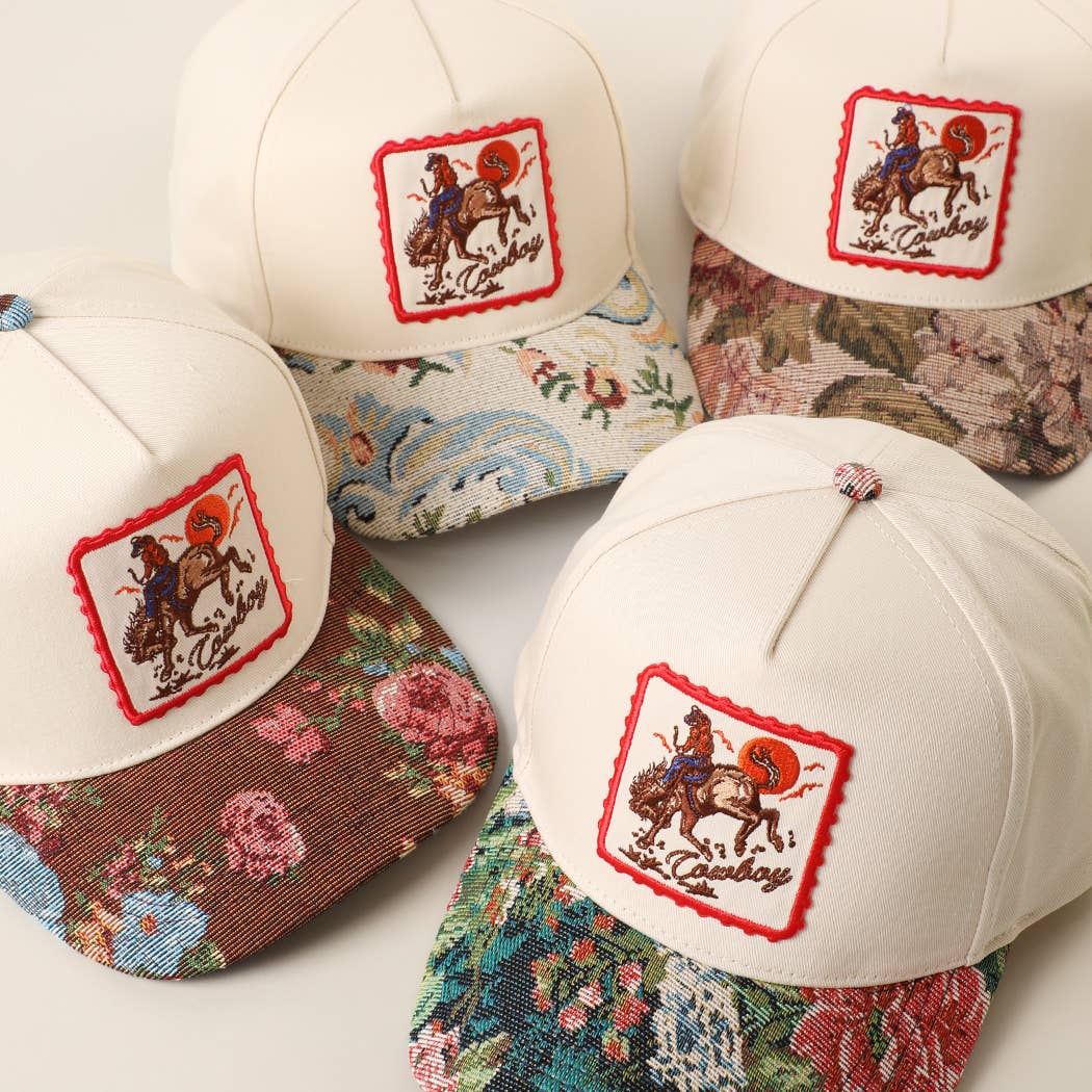 COWBOY Rodeo Embroidered Patch Tapestry Brim Cap: BROWN / ONE SIZE
