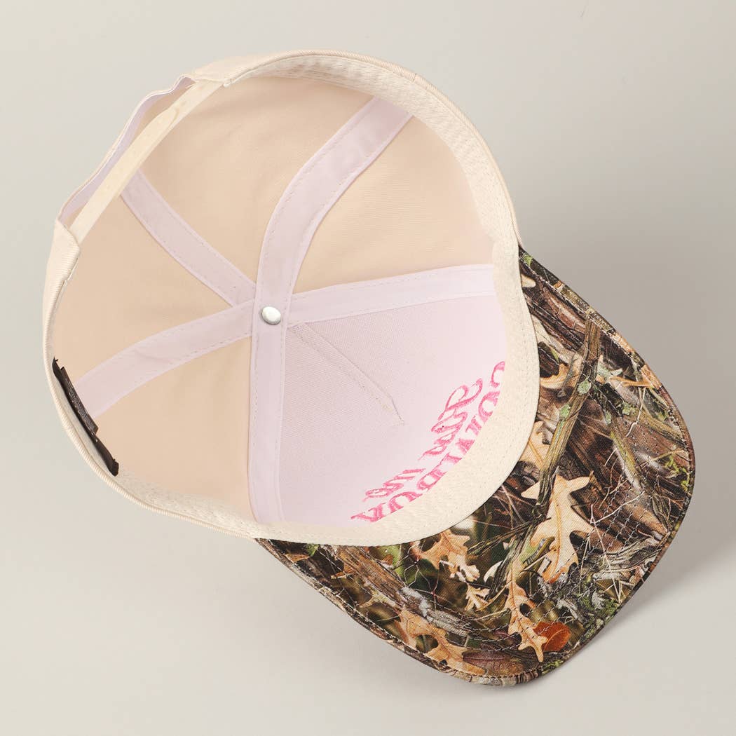 Kiss Me Cowboy Embroidery Two-Tone Cap: CAMO-PINK / ONE SIZE