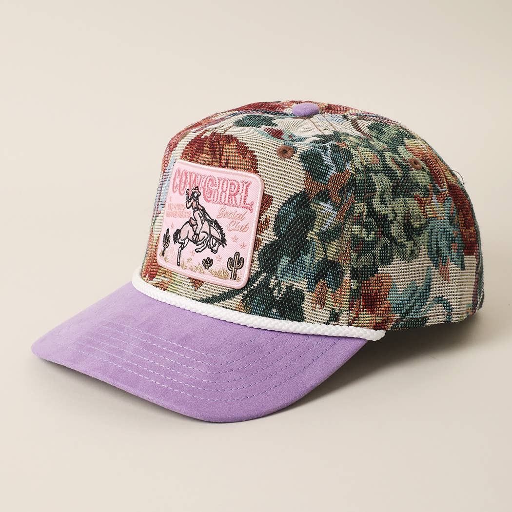 Pink COWGIRL SOCIAL CLUB Patch Western Tapestry Trucker Hat: LAVENDER-P27 / ONE SIZE