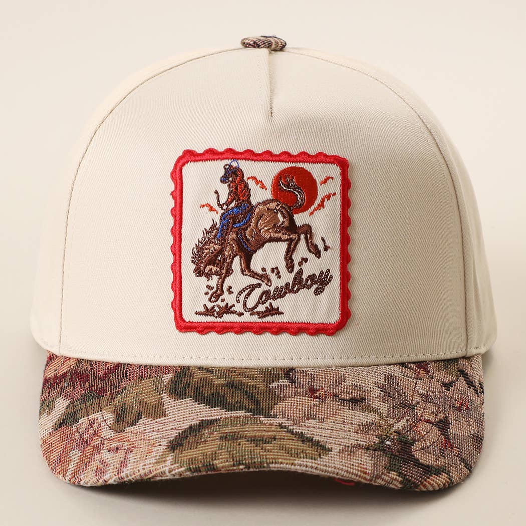 COWBOY Rodeo Embroidered Patch Tapestry Brim Cap: MAUVE / ONE SIZE