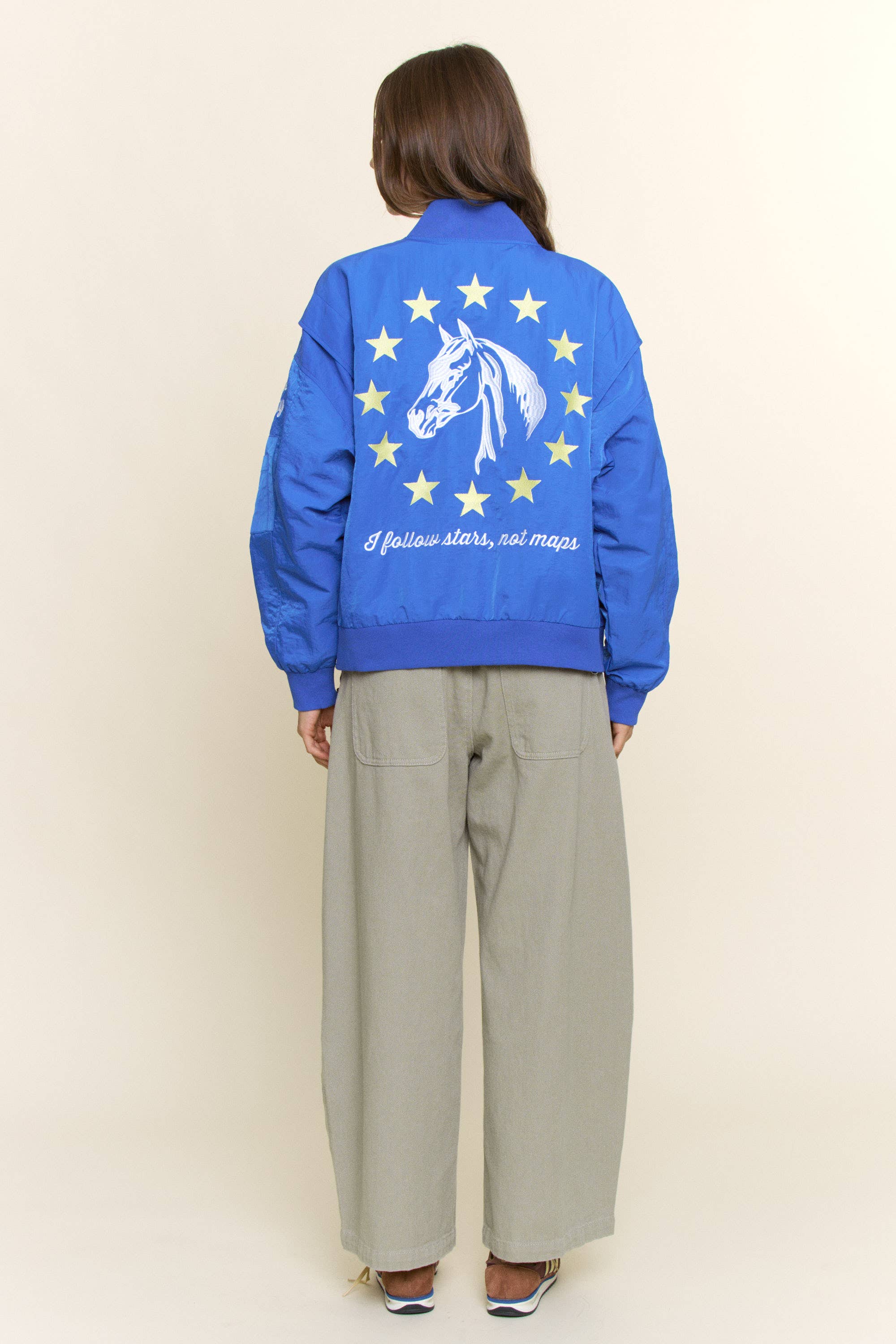 Embroidered Horse And Stars Bomber Jacket