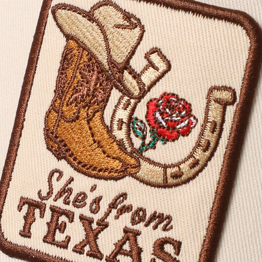 SHE'S FROM TEXAS Embroidered Patch Leopard Brim Baseball Cap: BEIGE / ONE SIZE